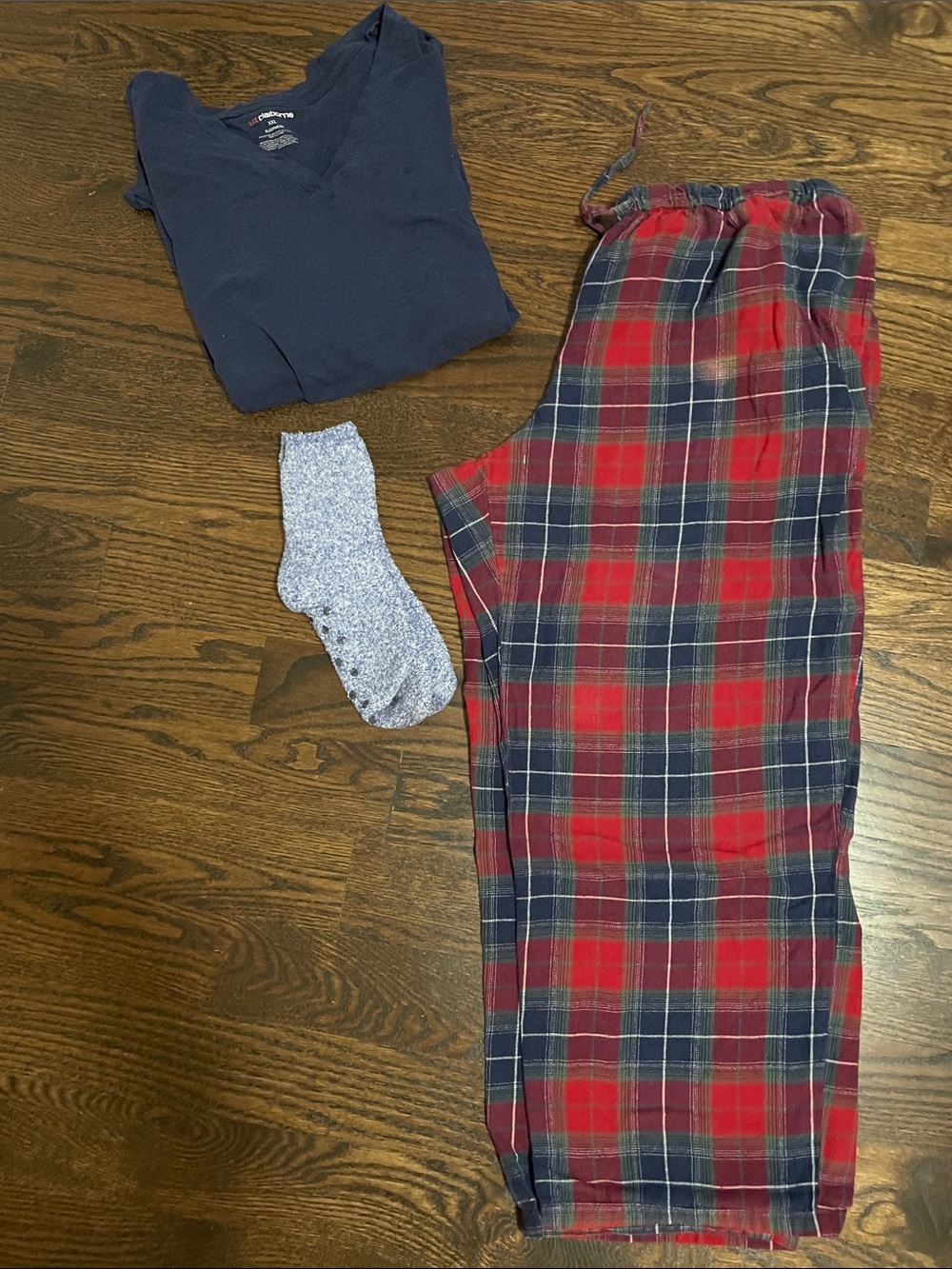 Liz Claiborne Women’s Navy Top and Red Plaid Pajama Set with Socks